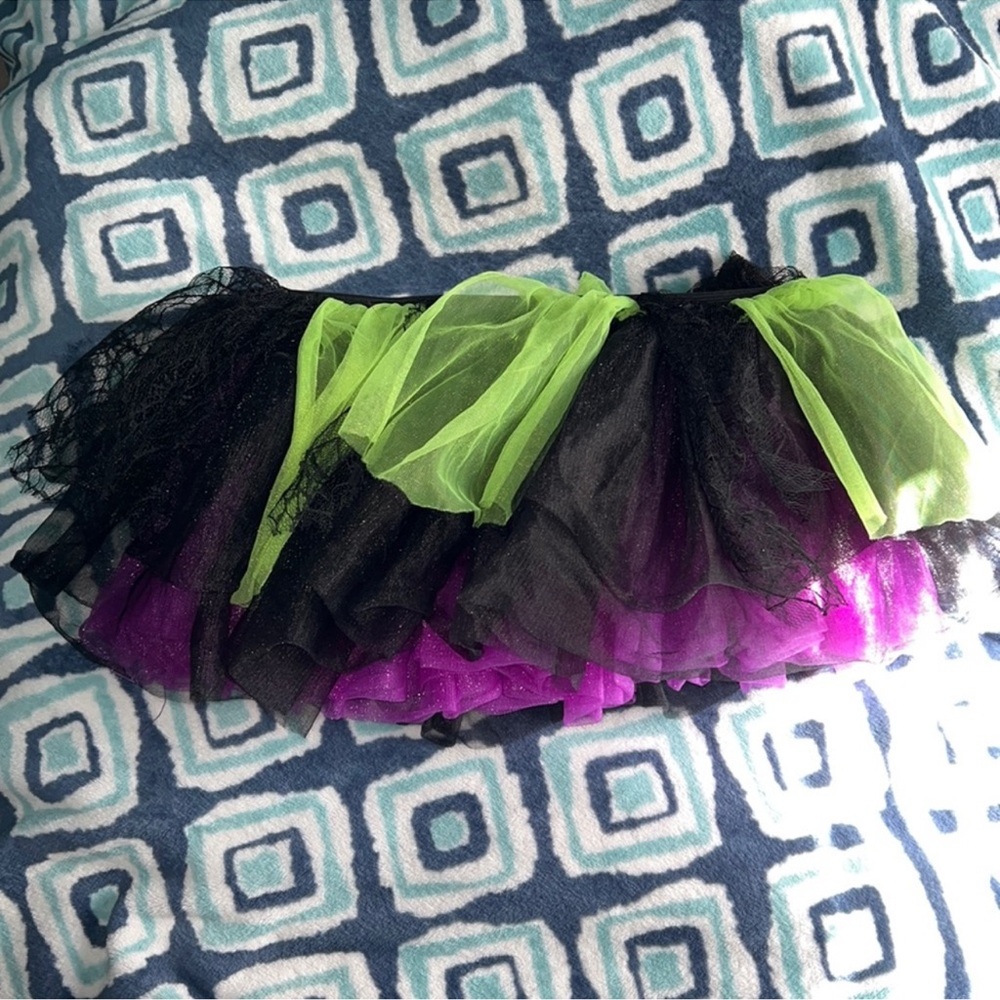 Party City Black, Green, and Purple Mini Skirt